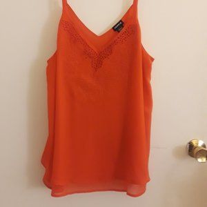 Ruby red cami tank top with floral embroidery